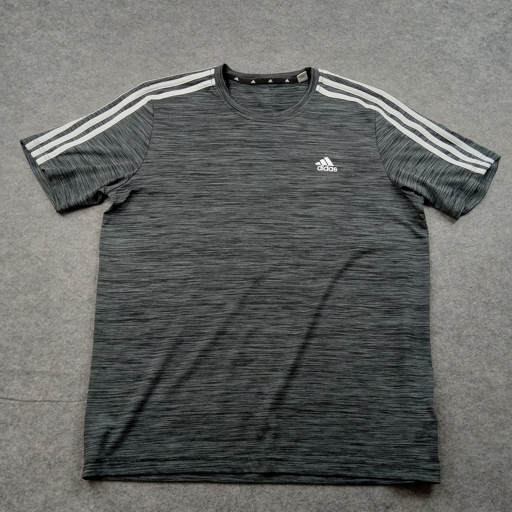 Adidas Shirt Mens Medium Gray AEROREADY Prime Tee 3-Stripes Short Sleeve‎ Top